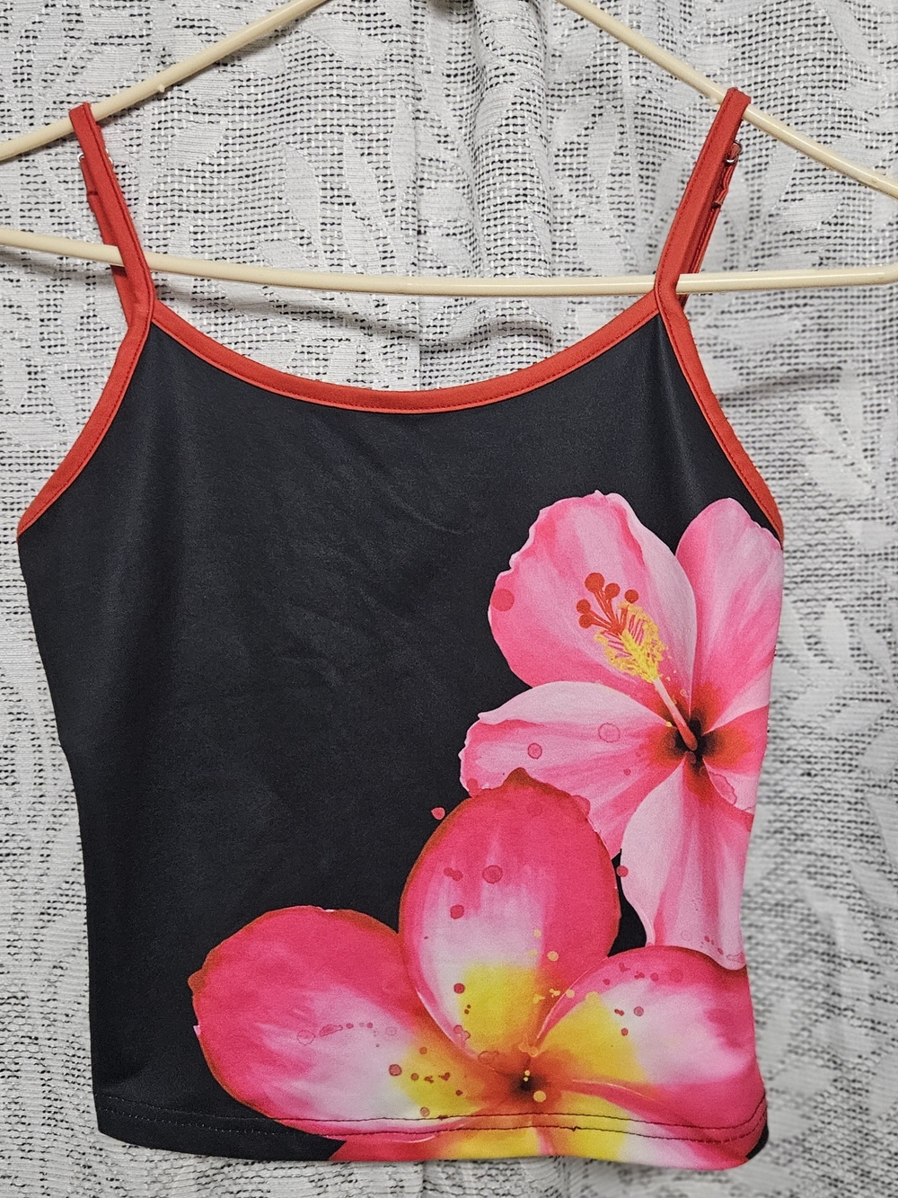 Women’s Black Tank Top with Pink Floral Print